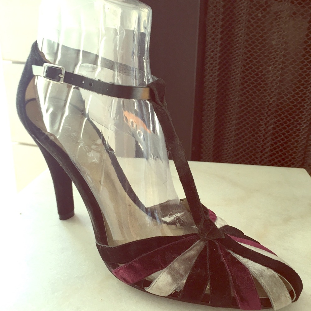 Nine West Velvet T Strap Heels